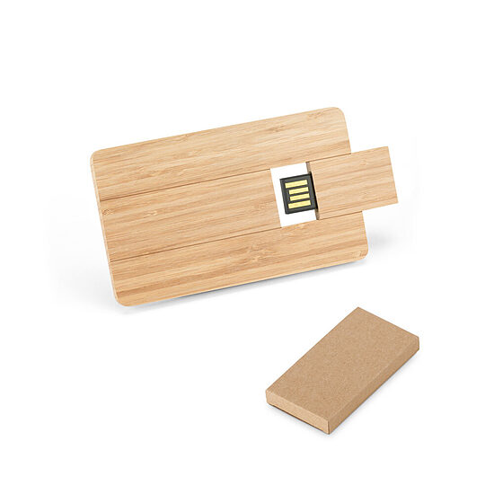 2 GB bambusa USB zibatmiņa kredītkartes formātā