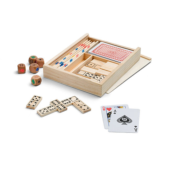 4-in-1 ģimenes spēļu komplekts koka kastē