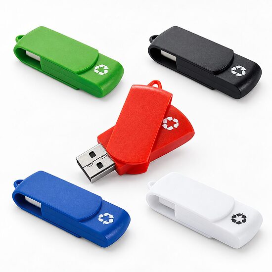 4 GB USB zibatmiņa ar pārstrādes simbolu un personalizāciju