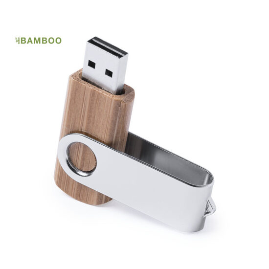 16GB bambusa USB zibatmiņa ar grozāmu metāla klipsi