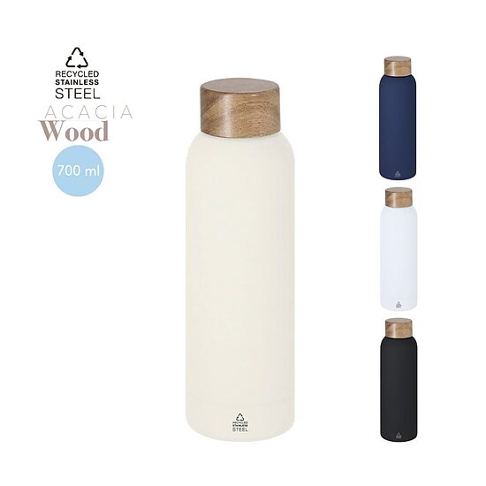 Pārstrādāta nerūsējošā tērauda pudele ar akācijas koka vāciņu – 700 ml