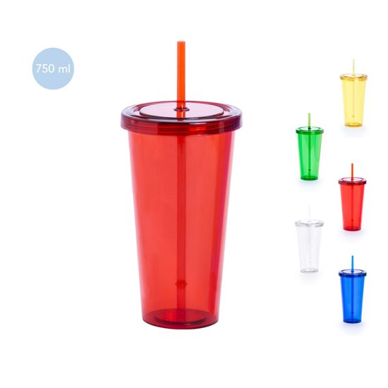 Caurspīdīga PS plastmasas krūze ar salmiņu – 750 ml