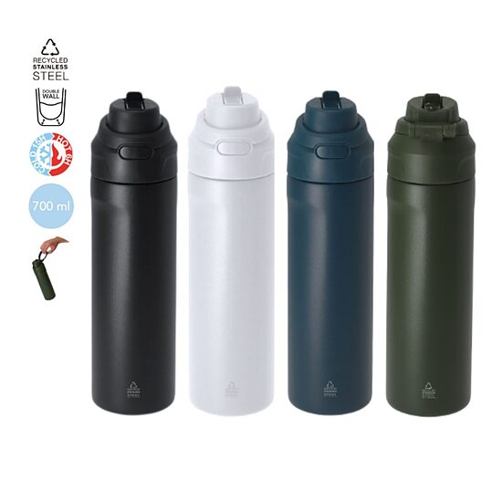 Termopudele no pārstrādāta nerūsējošā tērauda ar salmiņu un rokturi – 700 ml