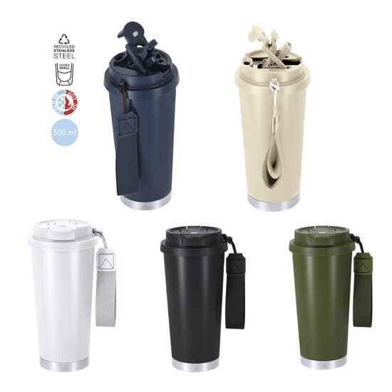 Termokrūze no pārstrādāta nerūsējošā tērauda ar salmiņu – 500 ml