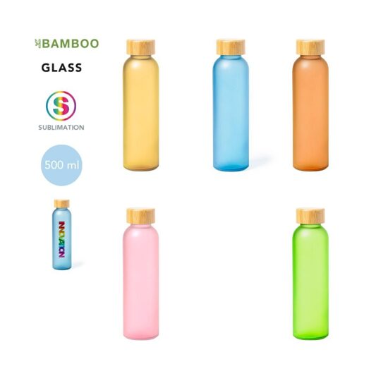 Sublimācijas stikla pudele ar bambusa vāciņu – 500 ml