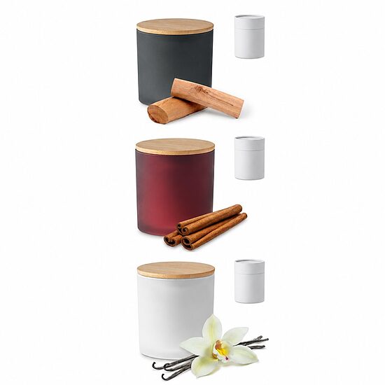 Aromātiska augu vaska svece stikla traukā ar bambusa vāku 280 g