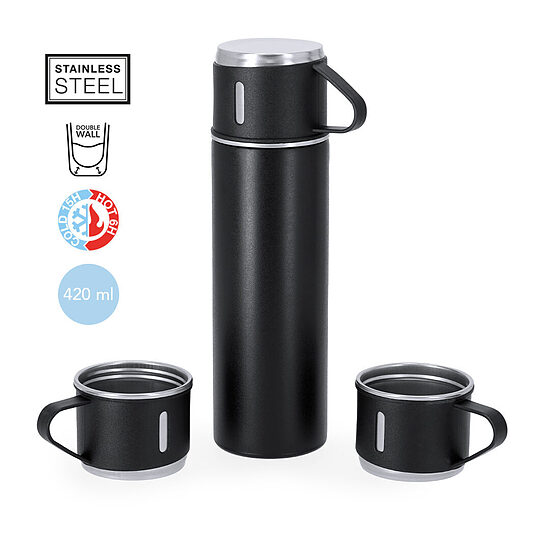 Termopudeles un glāžu komplekts no nerūsējošā tērauda – 420 ml un 3 × 140 ml