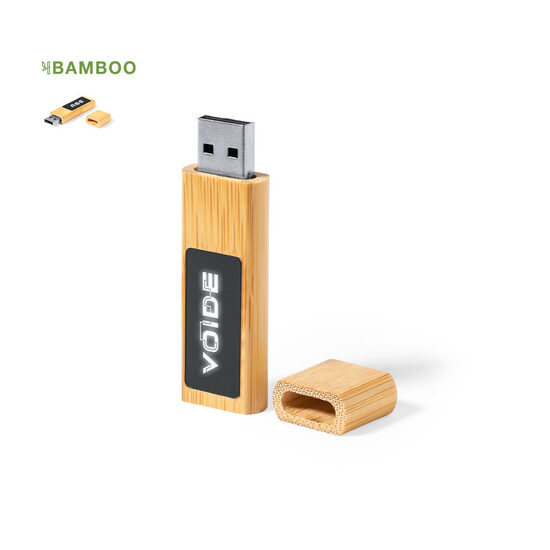 16GB bambusa USB zibatmiņa ar LED izgaismojamu logo