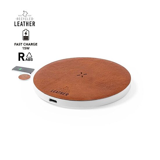 15W bezvadu lādētājs no pārstrādāta ABS un pārstrādātas ādas