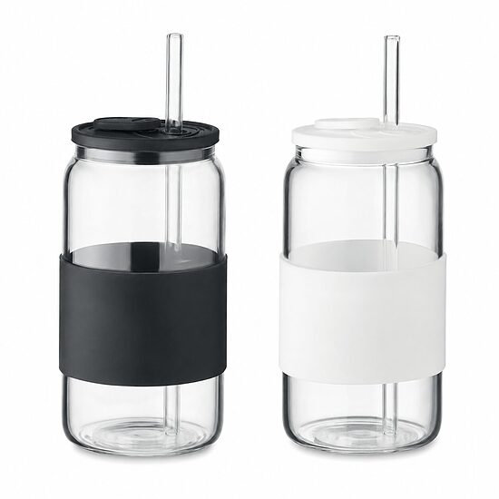 Borsilikāta stikla glāze ar salmiņu 550 ml
