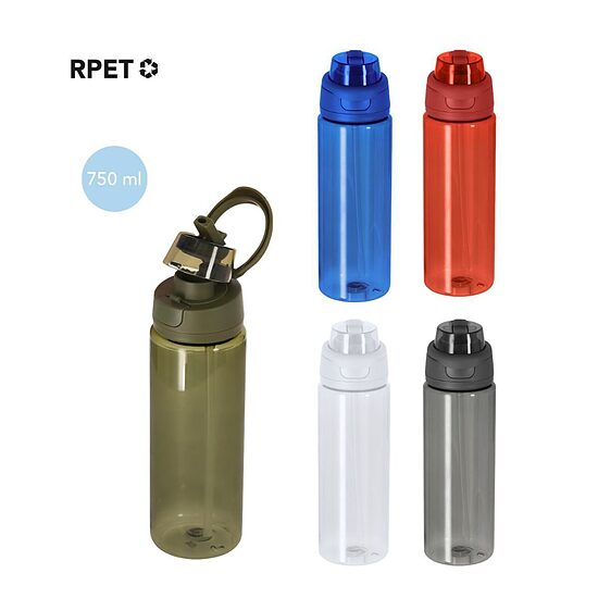 RPET sporta pudele ar salmiņu un atlaižamu vāciņu – 750 ml