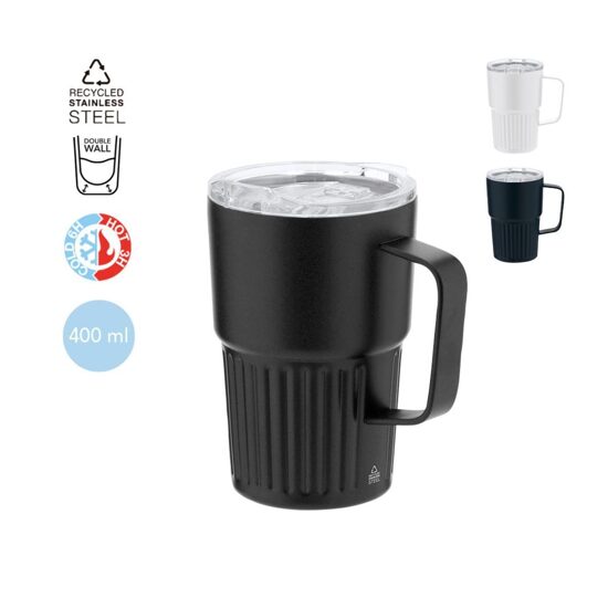 Termokrūze – 400 ml no pārstrādāta nerūsējošā tērauda ar rokturi