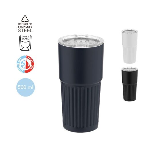 Termokrūze – 500 ml no pārstrādāta nerūsējošā tērauda ar caurspīdīgu vāciņu