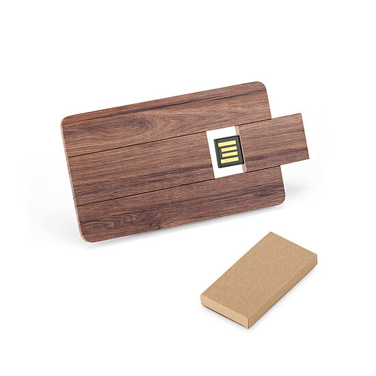 2 GB tumšā riekstkoka USB zibatmiņa kredītkartes formātā