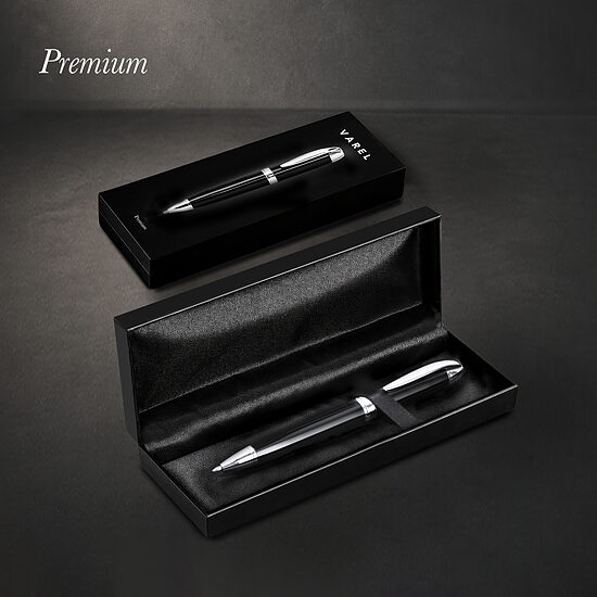 VAREL premium metāla lodīšu pildspalva elegantā PU futrālī