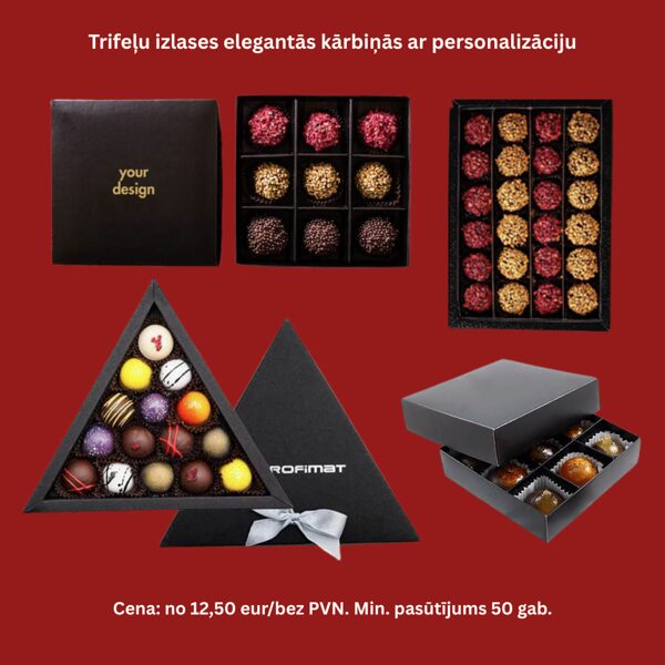 Šokolādes trifeles personalizētā iepakojumā